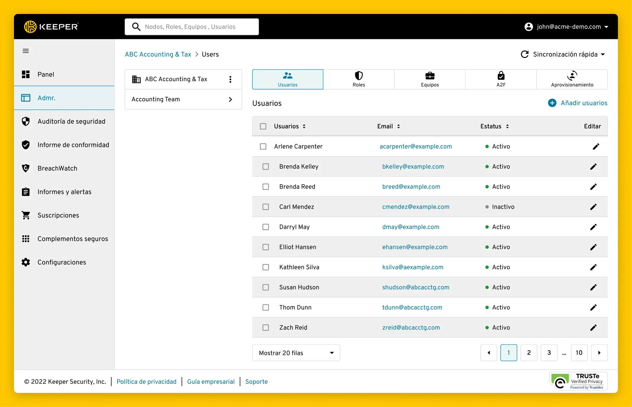 Admin Console showing users, role-based acces control, teams and user provisioning.