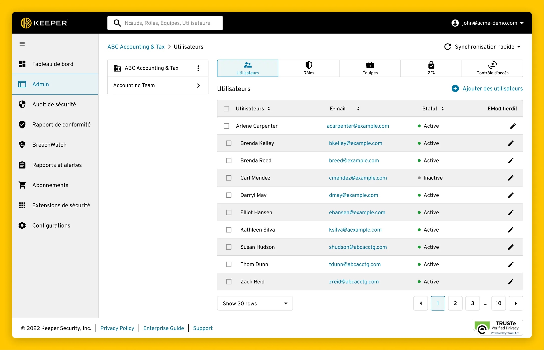 Admin Console showing users, role-based acces control, teams and user provisioning.