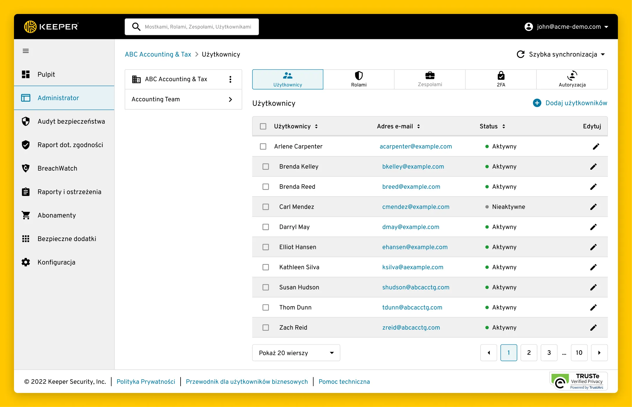 Admin Console showing users, role-based acces control, teams and user provisioning.