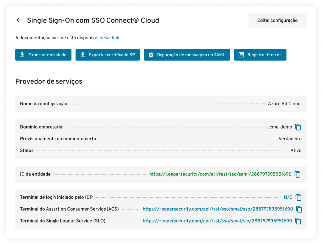 Autenticação SAML 2.0 com nuvem SSO Connect