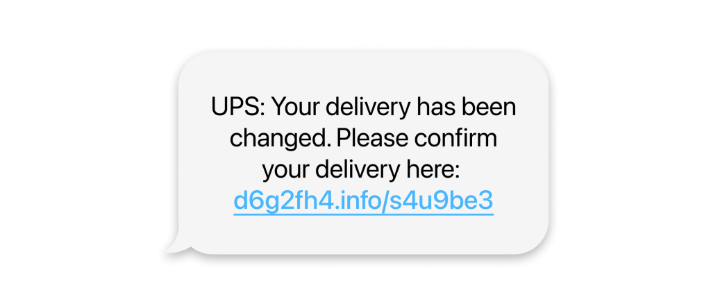 Text message claiming to be from UPS about a delivery change