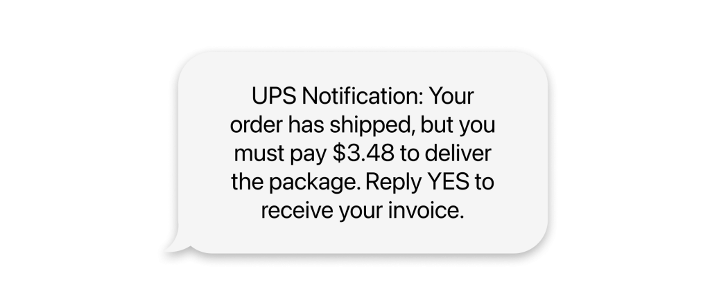 Text message claiming to be from UPS about an additional delivery fee