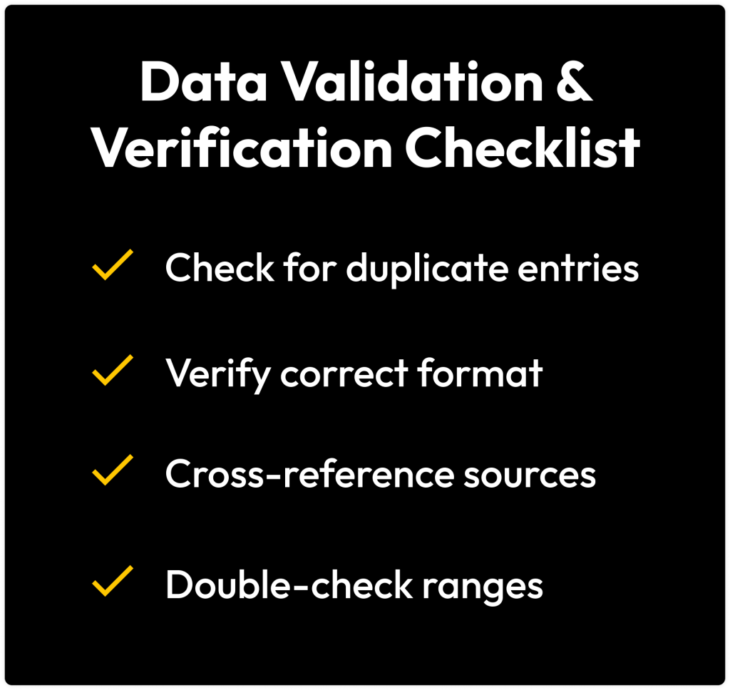 Lista de verificação para organizações determinarem se validaram e verificaram seus dados